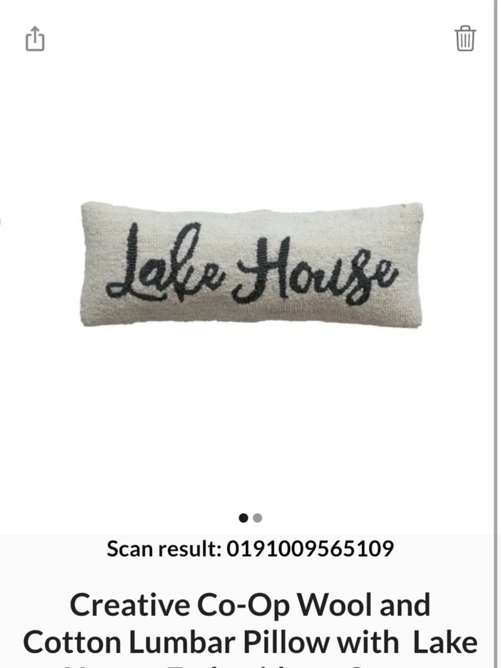 Creative Co-Op Lake House Lumbar PillowWool Cotton Embroidered Cream Blk Rustic